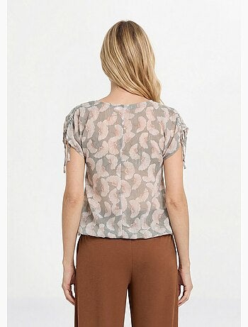 Túnica de voile con hilo metalizado y estampado de ginkgo. - Afibel