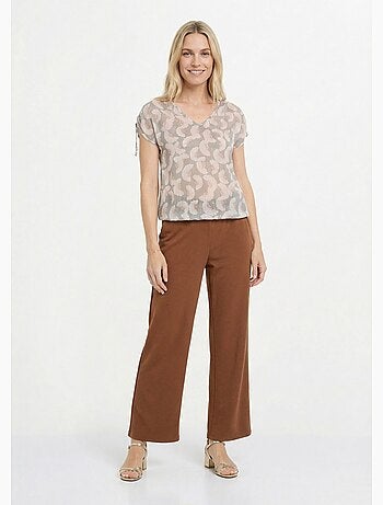 Túnica de voile con hilo metalizado y estampado de ginkgo. - Afibel