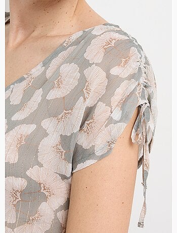 Túnica de voile con hilo metalizado y estampado de ginkgo. - Afibel