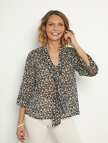 Túnica de voile estampada con mangas 3/4 con lazo - Afibel