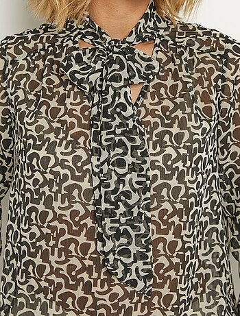 Túnica de voile estampada con mangas 3/4 con lazo - Afibel