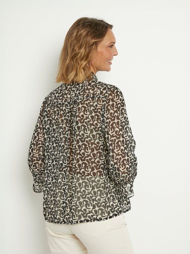 Túnica de voile estampada con mangas 3/4 con lazo - Afibel Negro Crudo - Kiabi