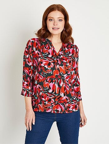 Túnica floral larga y acampanada con cuello redondo - Afibel