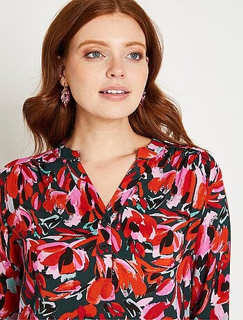 Túnica floral larga y acampanada con cuello redondo - Afibel