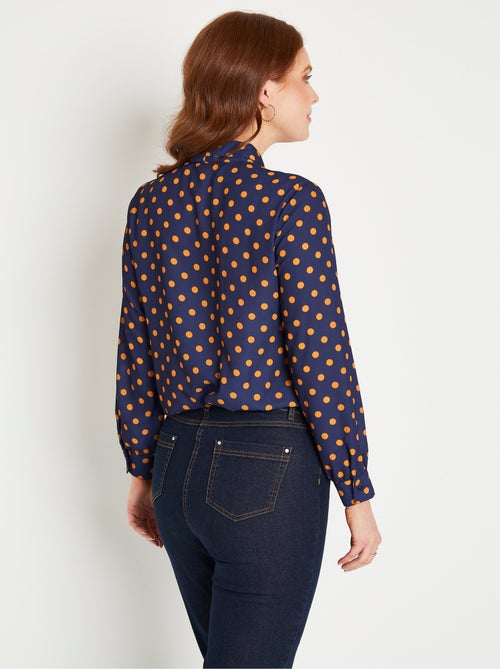 Túnica fluida con cuello lavallière, liso o con lunares - Afibel - Kiabi