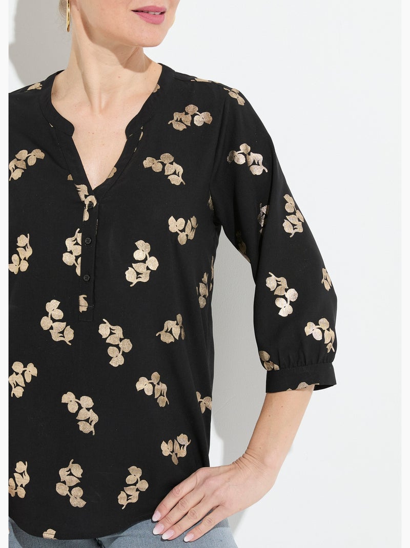 Túnica holgada abotonada con mangas largas 3/4 - AFIBEL Negro - Kiabi