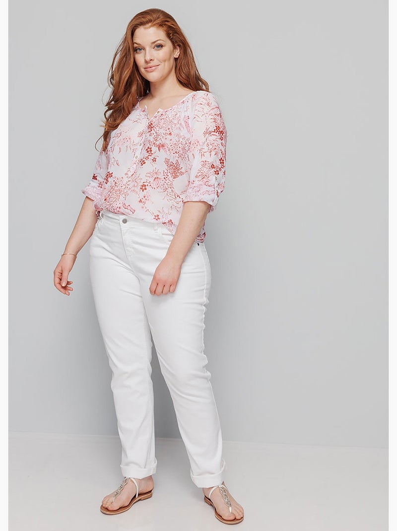 Túnica holgada con botones y gasa estampada - AFIBEL Blanco Rosa - Kiabi