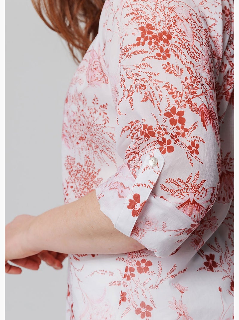 Túnica holgada con botones y gasa estampada - AFIBEL Blanco Rosa - Kiabi