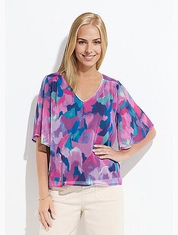 Túnica holgada con cuello en V y voile estampado - Afibel