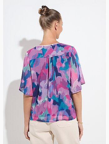 Túnica holgada con cuello en V y voile estampado - Afibel