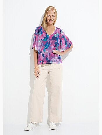 Túnica holgada con cuello en V y voile estampado - Afibel