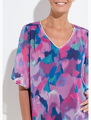 Túnica holgada con cuello en V y voile estampado - Afibel