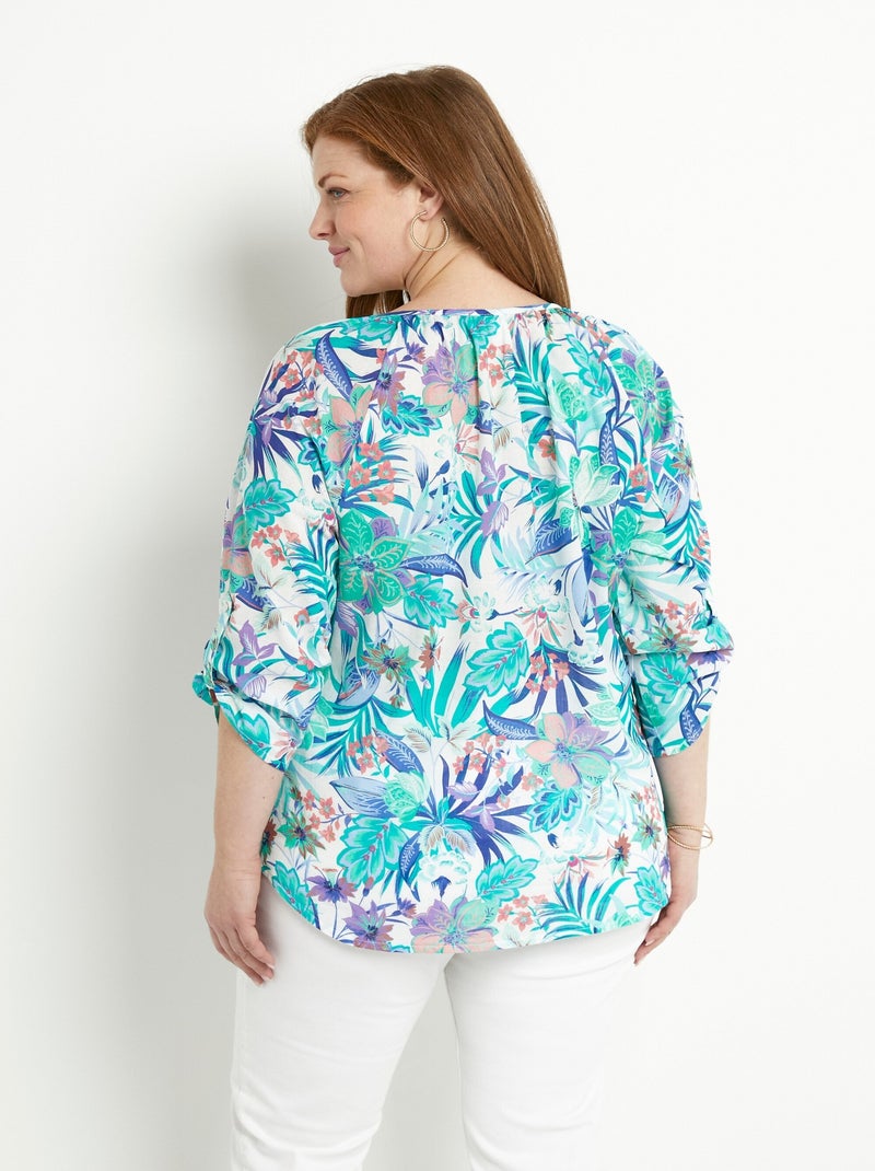 Túnica holgada de voile de algodón estampado con mangas 3/4 - Afibel Multicolor - Kiabi