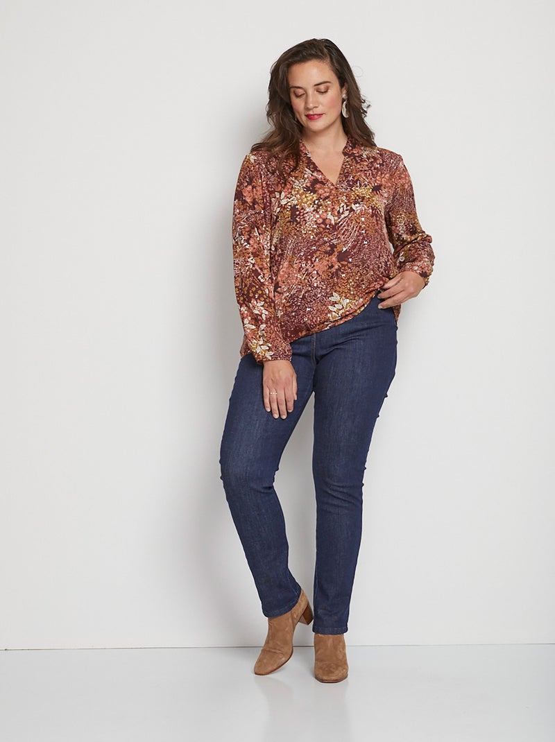 Túnica holgada estampada de manga larga - Afibel Ciruela - Kiabi