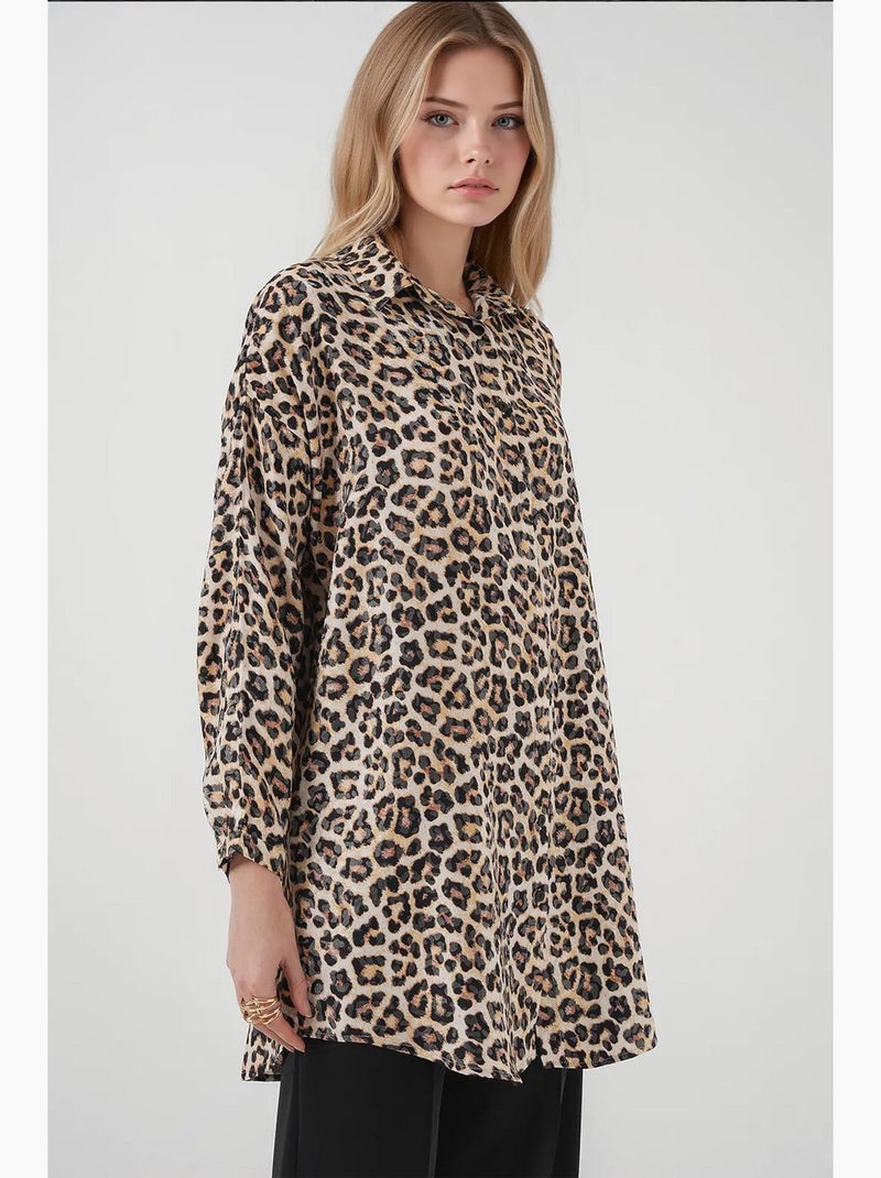 Túnica larga abotonada de leopardo bdart Beige arcilla - Kiabi
