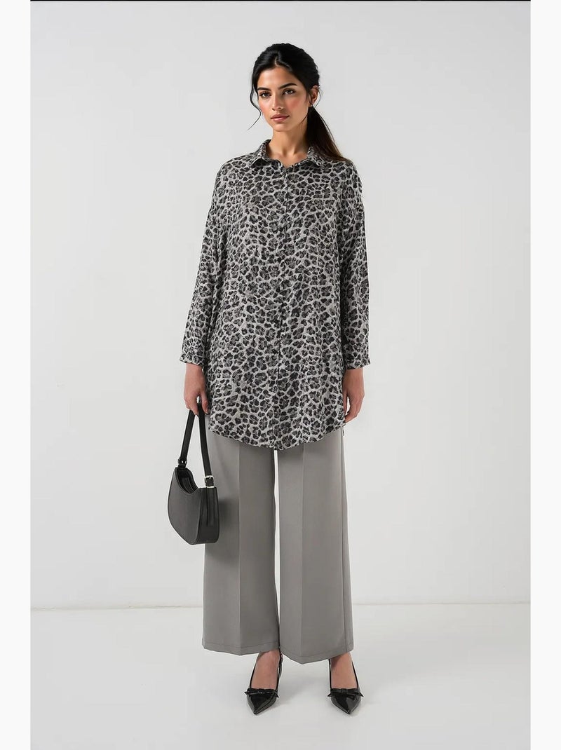 Túnica larga abotonada de leopardo bdart Negro - Kiabi