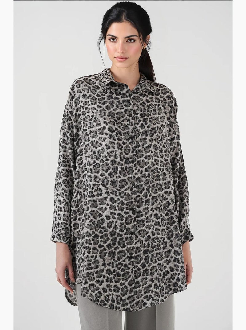 Túnica larga abotonada de leopardo bdart Negro - Kiabi