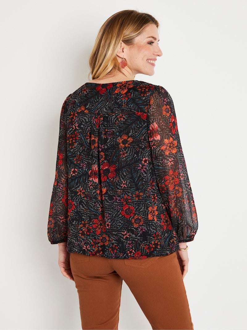 Túnica larga blusante en voile floral - Afibel Negro Rojo - Kiabi