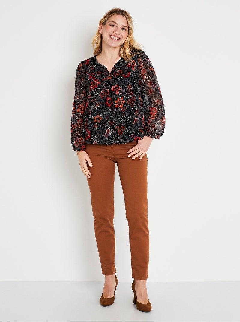 Túnica larga blusante en voile floral - Afibel Negro Rojo - Kiabi