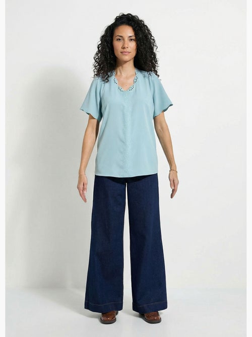 Túnica larga bordada manga corta lisa - Afibel - Kiabi