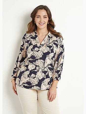 Túnica larga con cuello camisero con estampado gráfico - Afibel