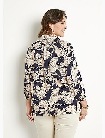 Túnica larga con cuello camisero con estampado gráfico - Afibel