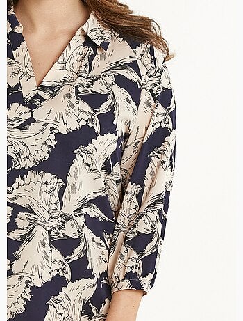 Túnica larga con cuello camisero con estampado gráfico - Afibel