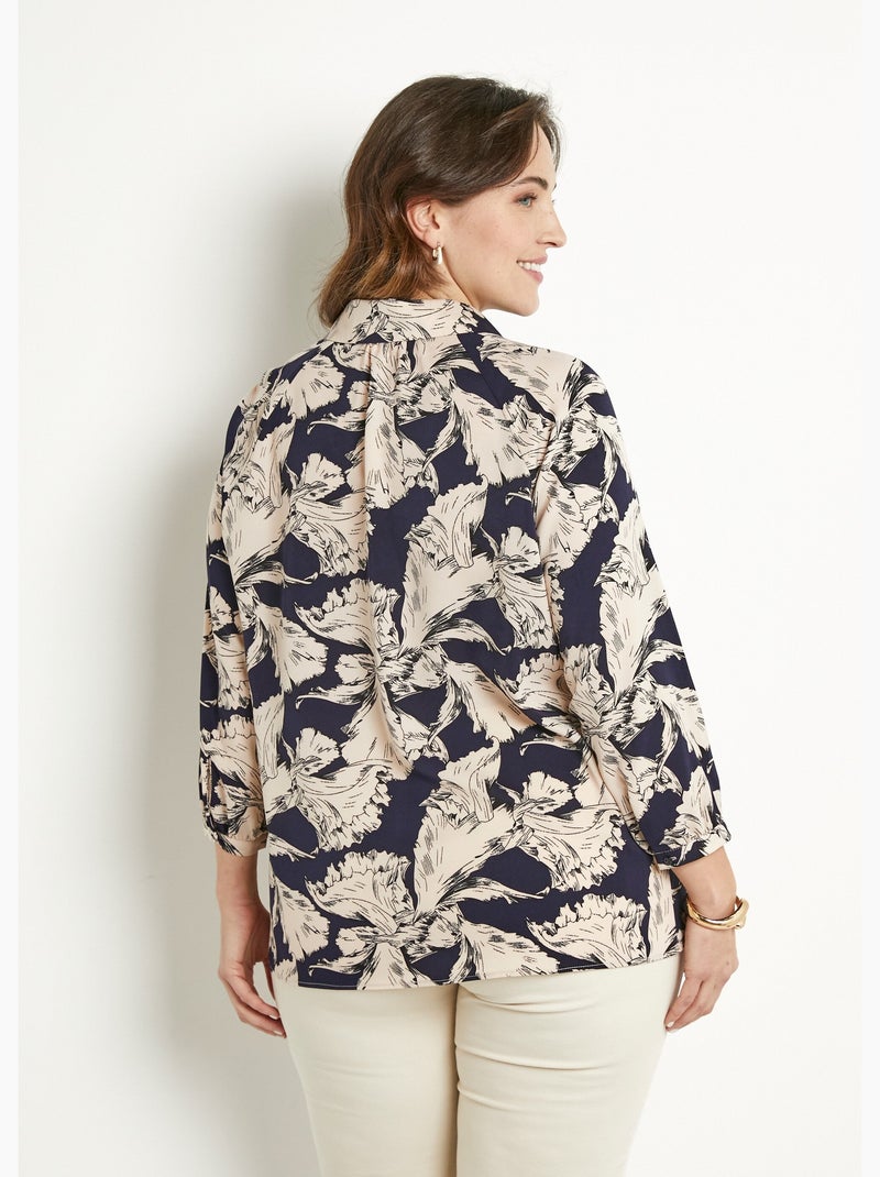 Túnica larga con cuello camisero con estampado gráfico - Afibel Marino/Blanco - Kiabi