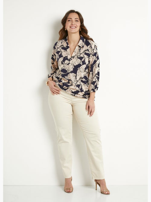 Túnica larga con cuello camisero con estampado gráfico - Afibel - Kiabi