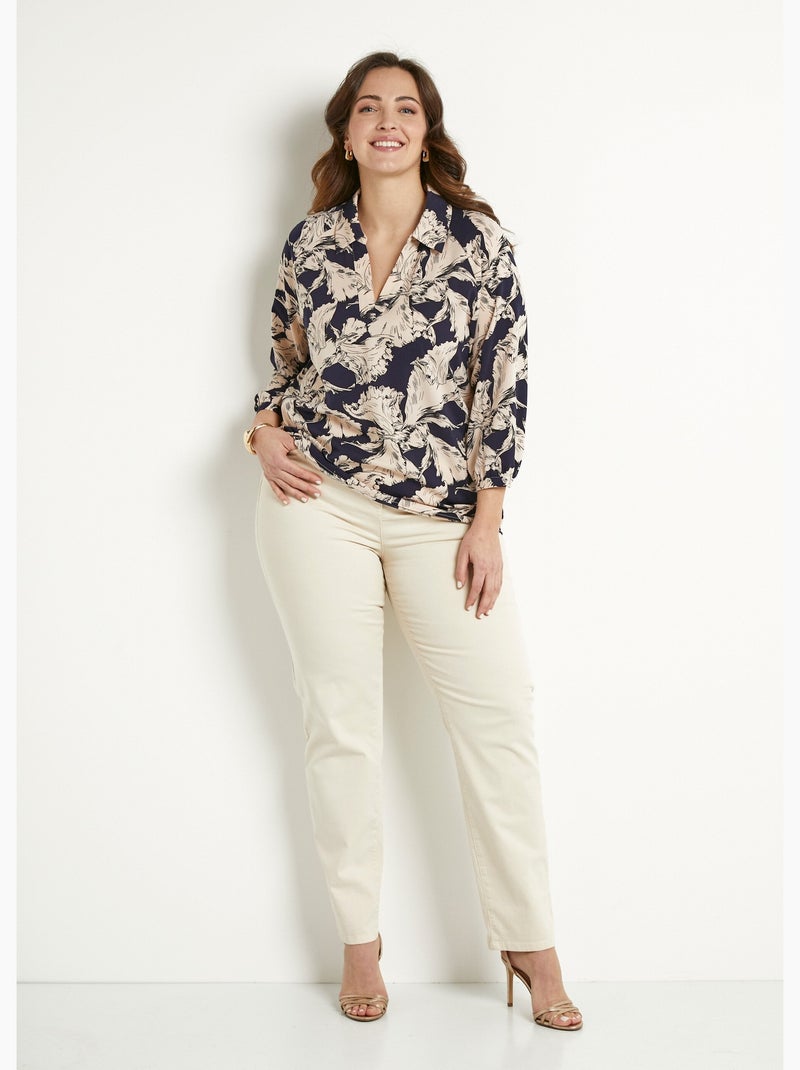 Túnica larga con cuello camisero con estampado gráfico - Afibel Marino/Blanco - Kiabi
