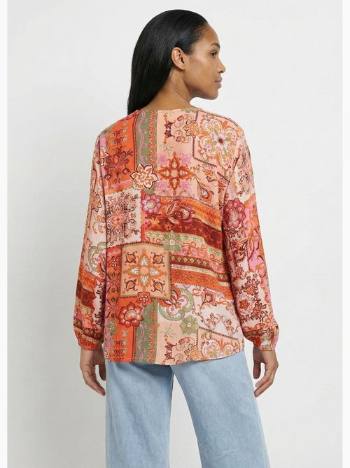 Túnica larga con escote en pico y voile estampado patchwork - Afibel - Kiabi Túnica larga con escote en pico y voile estampado patchwork - Afibel - Kiabi