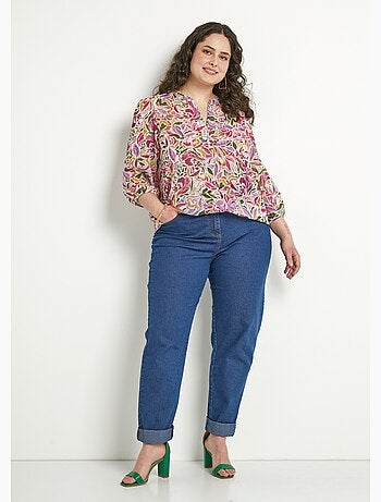 Túnica larga con escote en pico y voile floral brillante. - Afibel