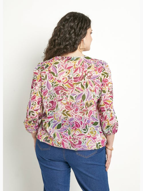 Túnica larga con escote en pico y voile floral brillante. - Afibel - Kiabi