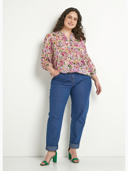 Túnica larga con escote en pico y voile floral brillante. - Afibel - Kiabi
