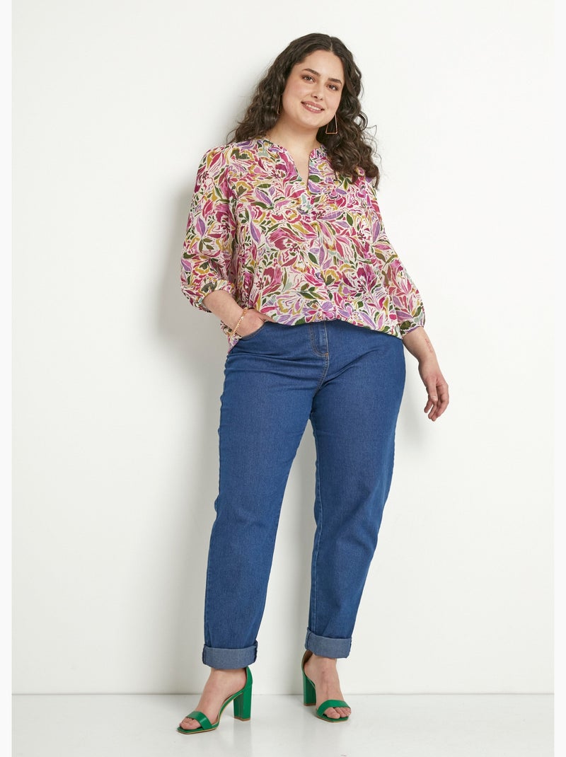 Túnica larga con escote en pico y voile floral brillante. - Afibel Multicolor - Kiabi
