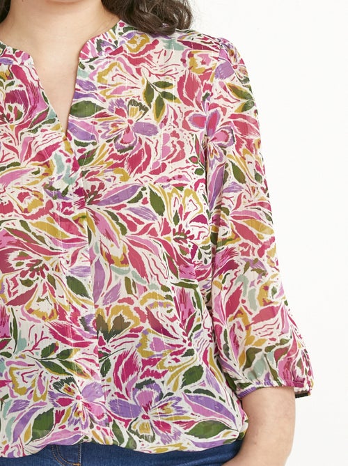 Túnica larga con escote en pico y voile floral brillante. - Afibel - Kiabi