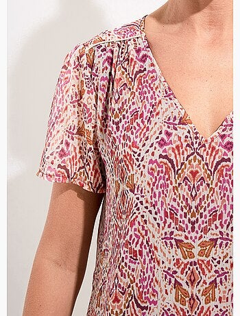 Túnica larga con escote en V en voile estampado.