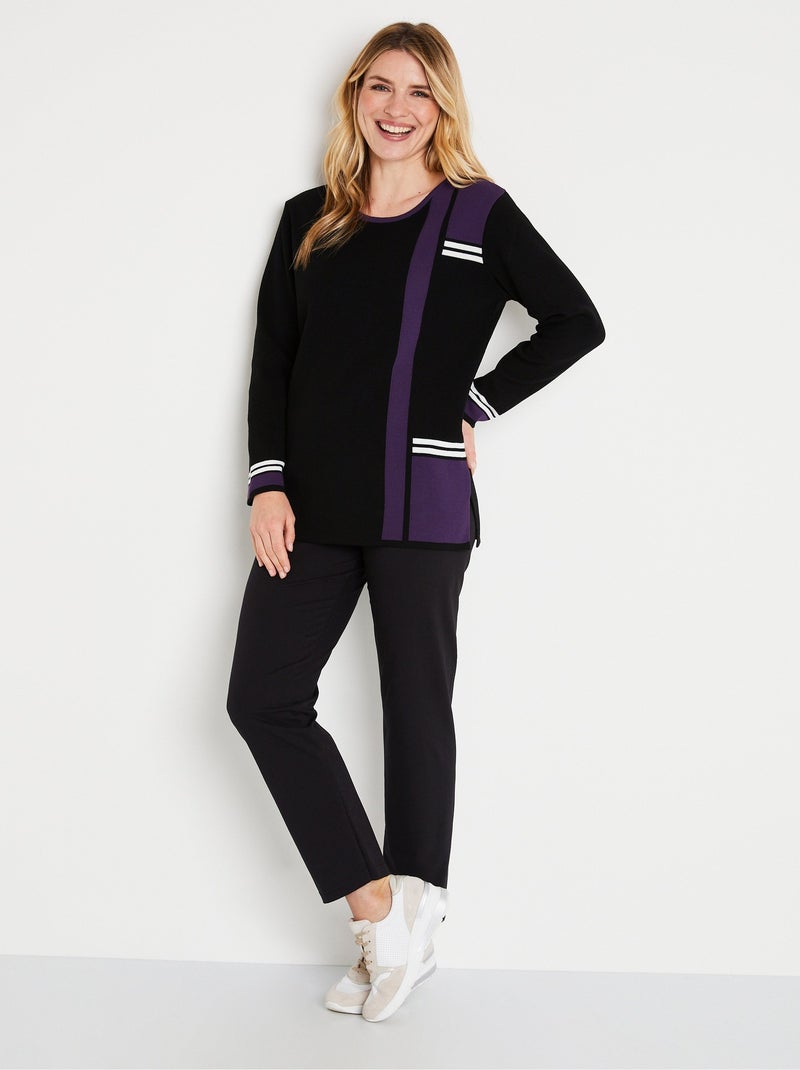 Túnica larga con estampado jacquard en bloques de color - Afibel Negro - Kiabi