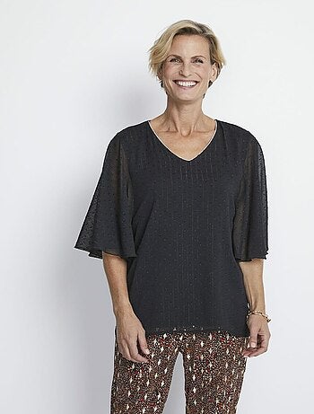 Túnica larga de velo de plumeti con mangas de mariposa - AFIBEL