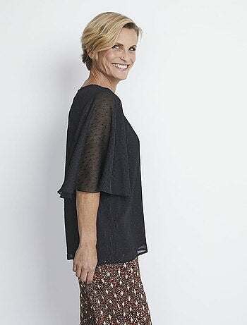 Túnica larga de velo de plumeti con mangas de mariposa - AFIBEL