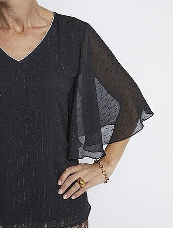 Túnica larga de velo de plumeti con mangas de mariposa - AFIBEL