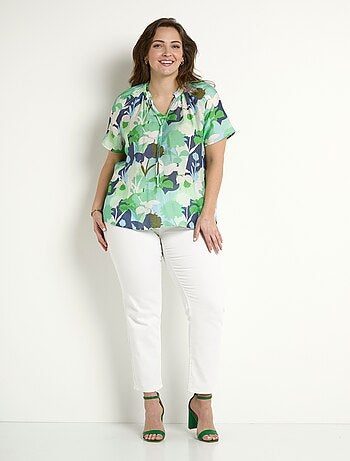 Túnica larga de velo floral con escote en pico con volantes - Afibel