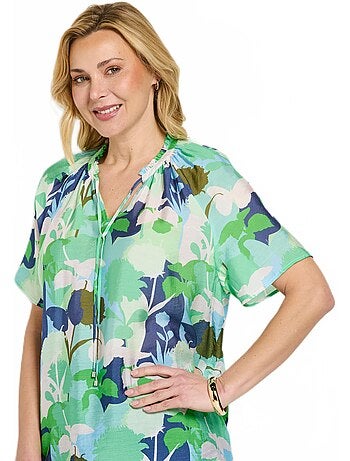 Túnica larga de velo floral con escote en pico con volantes - Afibel