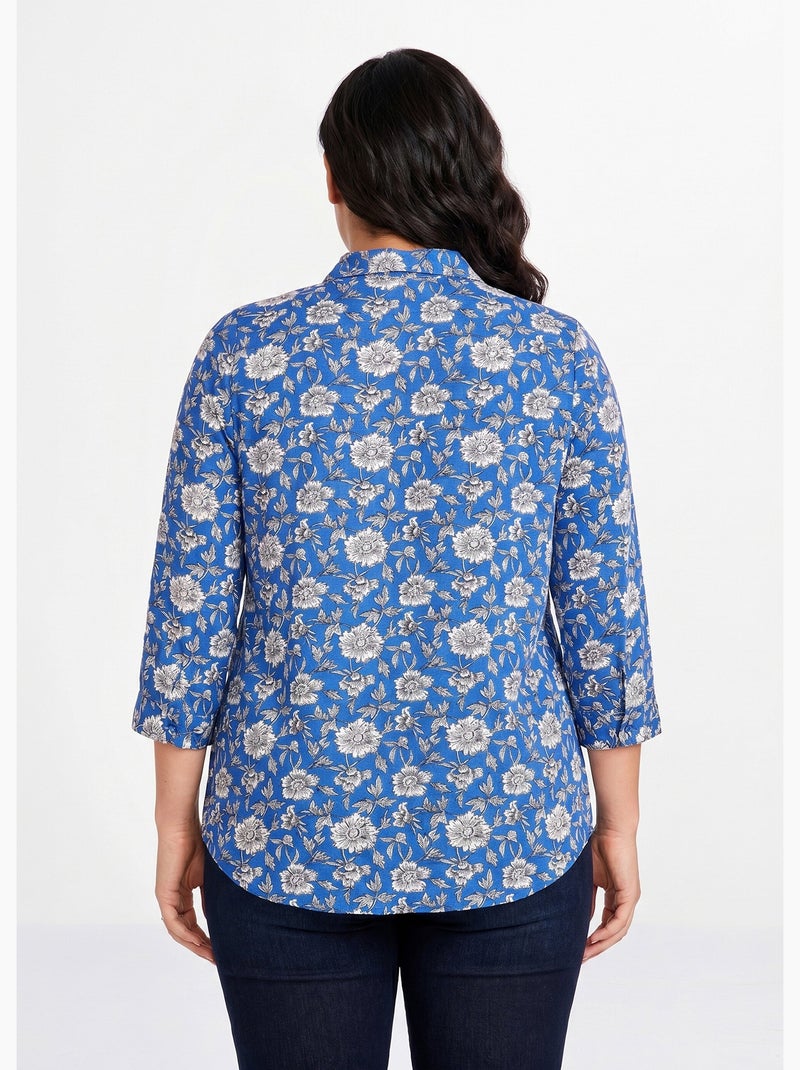 Túnica larga evasé floral - Afibel Azul Blanco - Kiabi