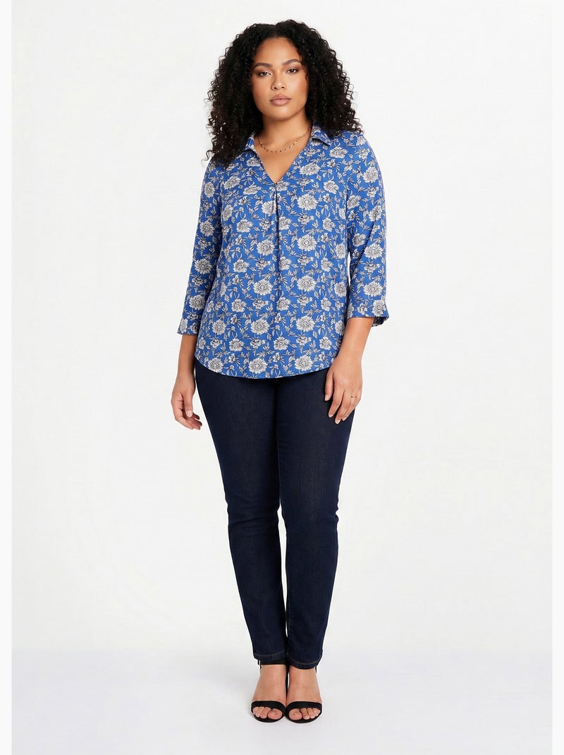 Túnica larga evasé floral - Afibel Azul Blanco - Kiabi