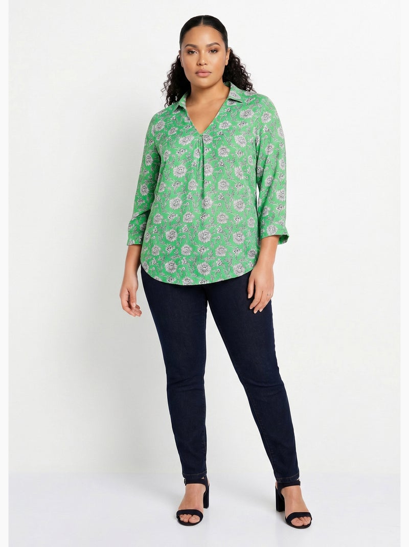 Túnica larga evasé floral - Afibel Blanco Verde - Kiabi