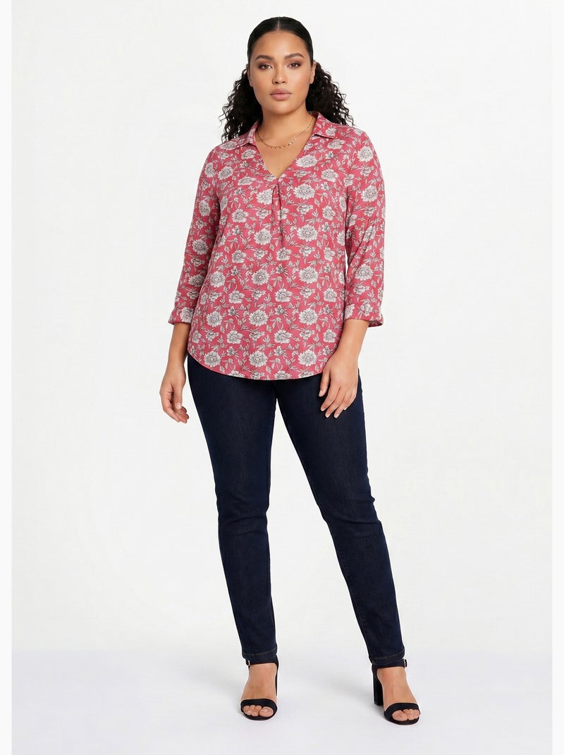 Túnica larga evasé floral - Afibel Rosa - Kiabi