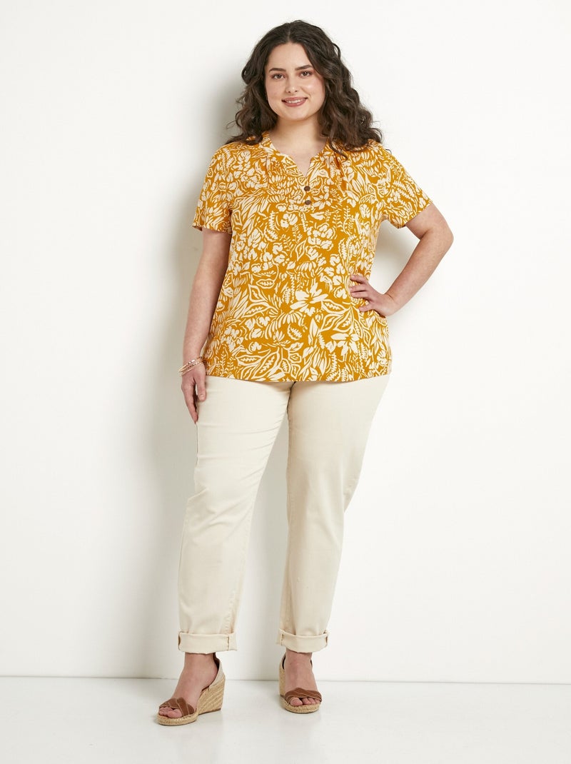 Túnica larga evasé floral o lisa - Afibel Amarillo - Kiabi