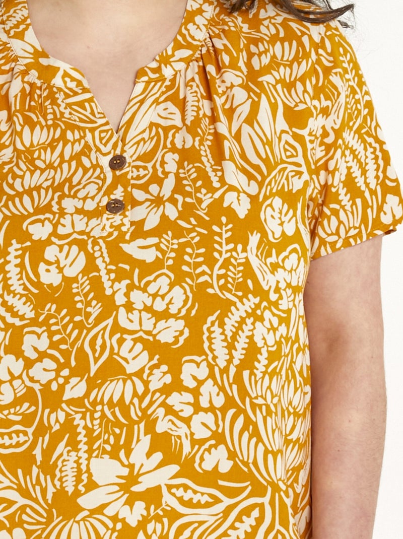 Túnica larga evasé floral o lisa - Afibel Amarillo - Kiabi