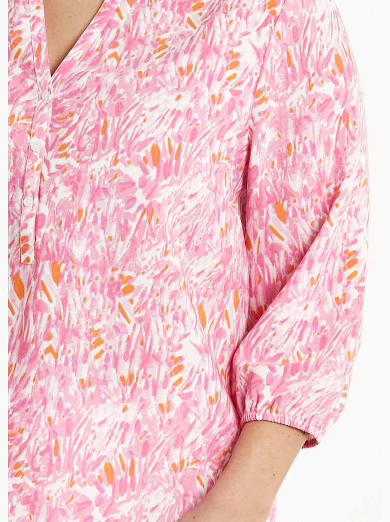 Túnica larga holgada estampada con mangas 3/4 - Afibel Rosa - Kiabi